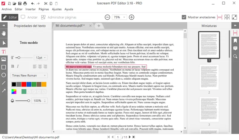 Edita el texto del PDF o añade uno nuevo