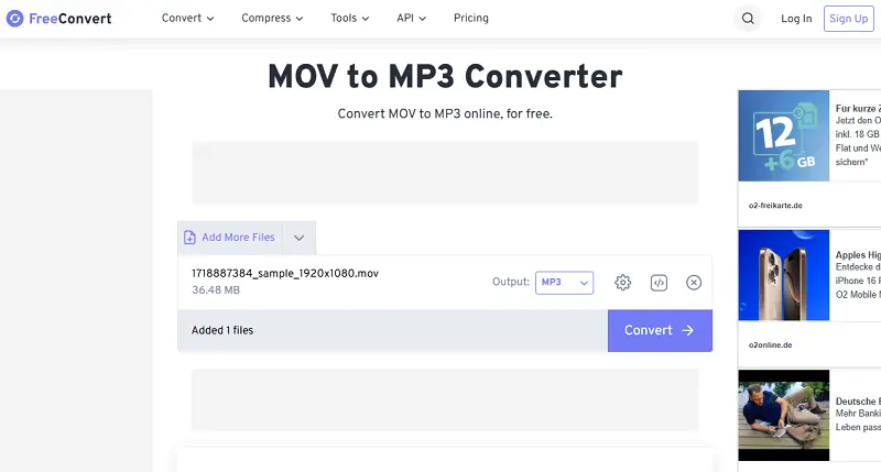 Online video converter available on FreeConvert website