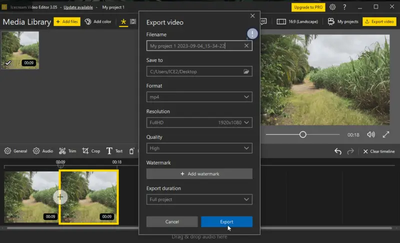 Export edited WebM video in Icecream Video Editor