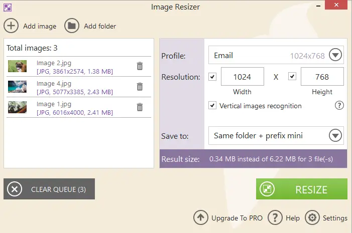 Icecream Image Resizer - interface