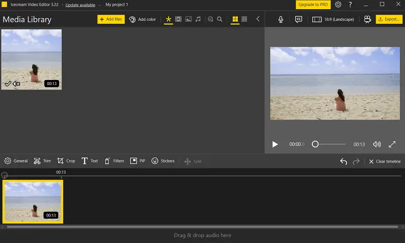 Icecream free video editor working area