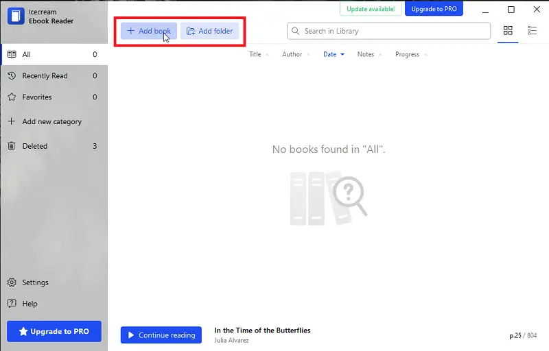Position of "Add Book" button in the interface of Icecream Ebook Reader 