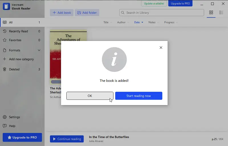 Notification message while EPUB reading in Icecream Ebook Reader 