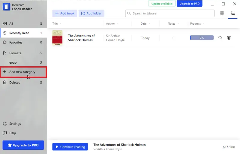How to add a new book category in Icecream Ebook Reader