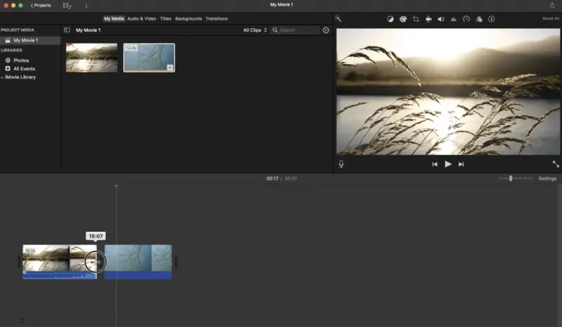 Przycinanie multimediów przed połączeniem filmów na Macu w iMovie