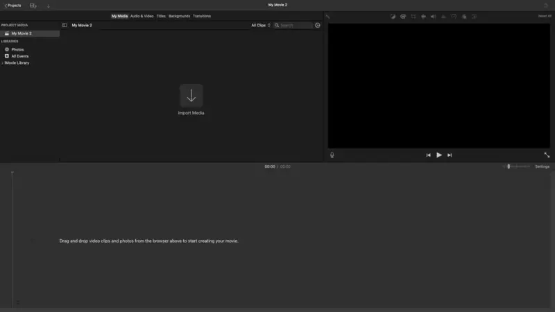 Main window of the interface of iMovie