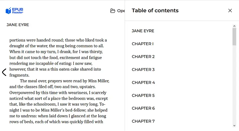 Free online EPUB Reader Table of Contents