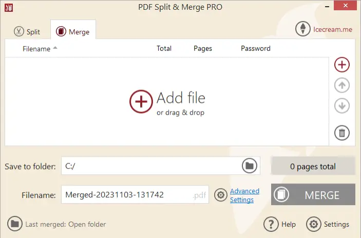 Merge PDF mode of Icecream PDF Split & Merge for Windows