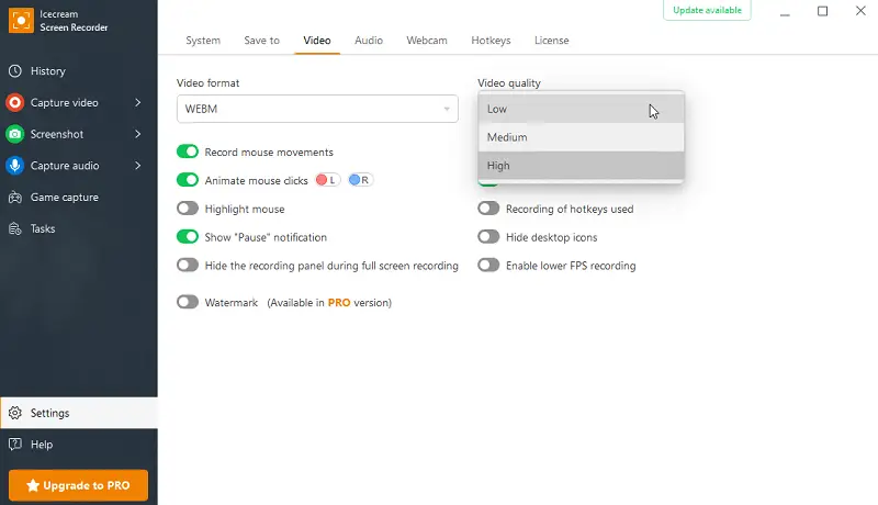 Choose quality of a video tutorial