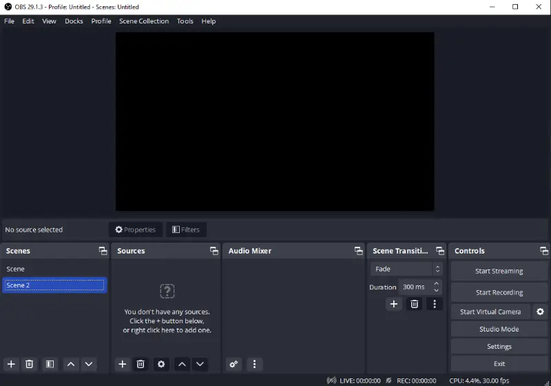 OBS Studio - program interface