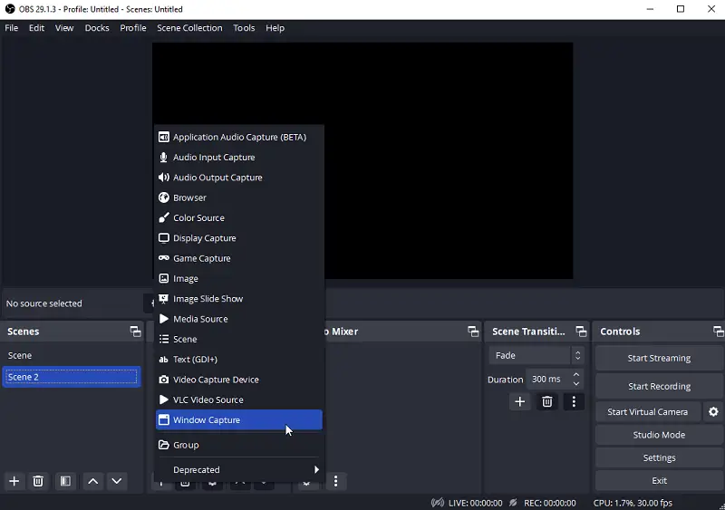 Window capture mode in OBS Studio