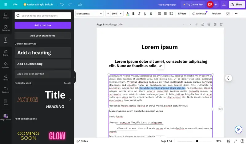 Редактирование PDF онлайн с помощью Canva