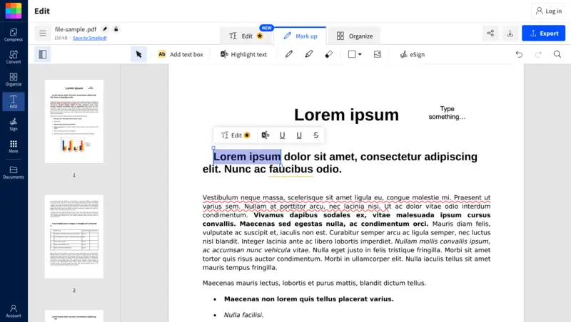 Редактирование PDF онлайн с помощью Small PDF