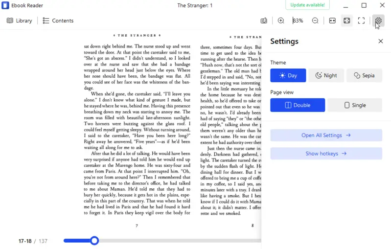 PDF eBook reader settings