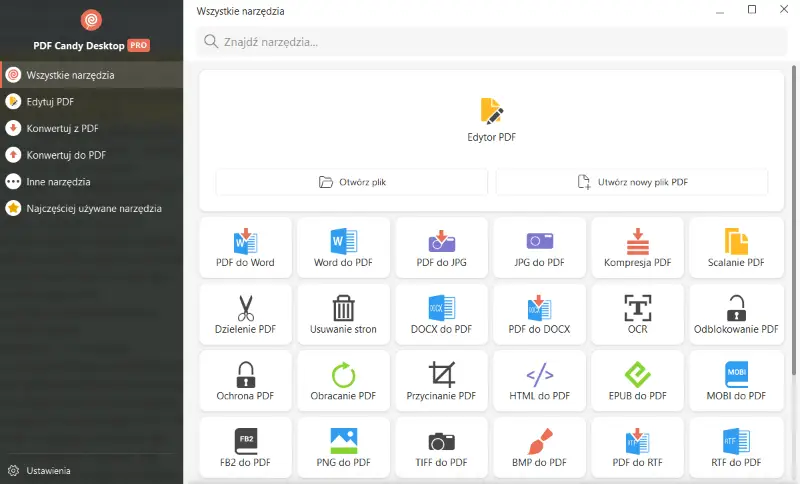 Okno startowe programu PDF Candy Desktop