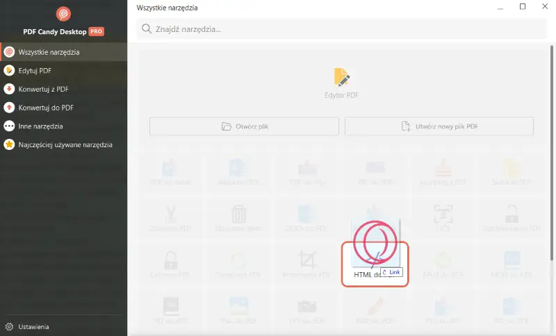 Przeciągnij i upuść stronę HTML, aby przekonwertować ją do formatu PDF w PDF Candy Desktop