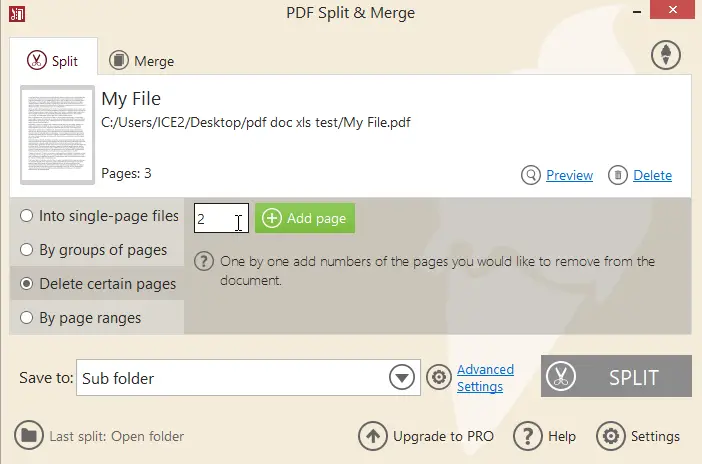 Split PDF mode of Icecream PDF Split & Merge