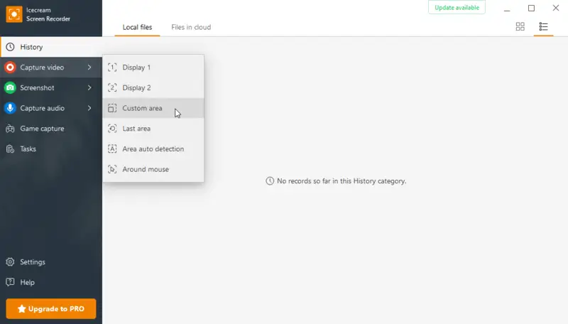 Choose the area to screen cast Choose the area to screen cast
