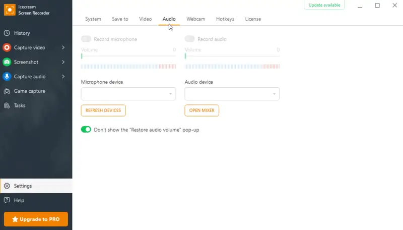 Audio settings