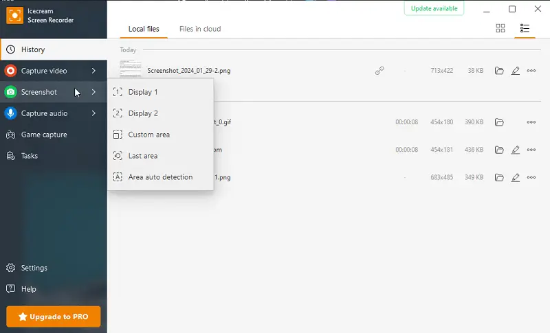Choosing the area for the screenshot in Icecream Screen Recorder