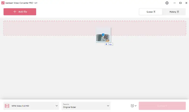 Drag video files for conversion to MP4