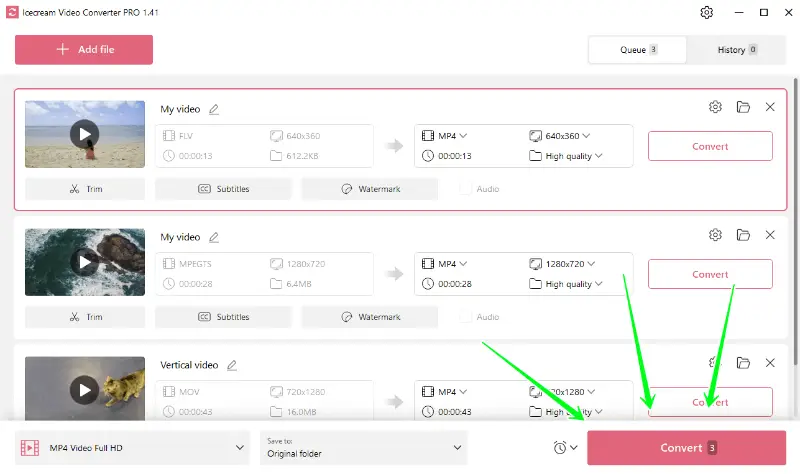 Click Convert button to convert queued videos to MP4