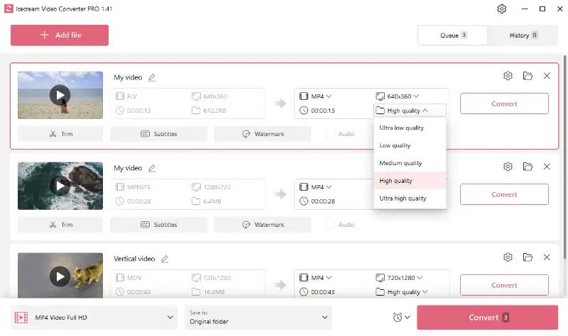 Set the output video quality before conversion to MP4