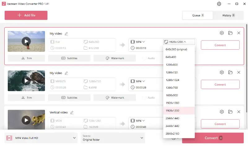 Set the output video resolution before the conversion starts