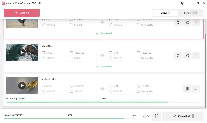 Conversion to MP4 format in progress in Icecream Video Converter