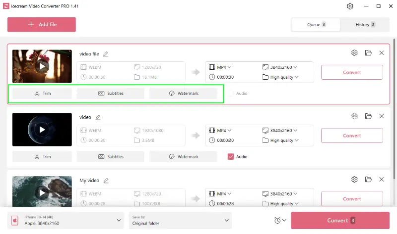 Additional video editing options of video file converter Additional video editing options of video file converter