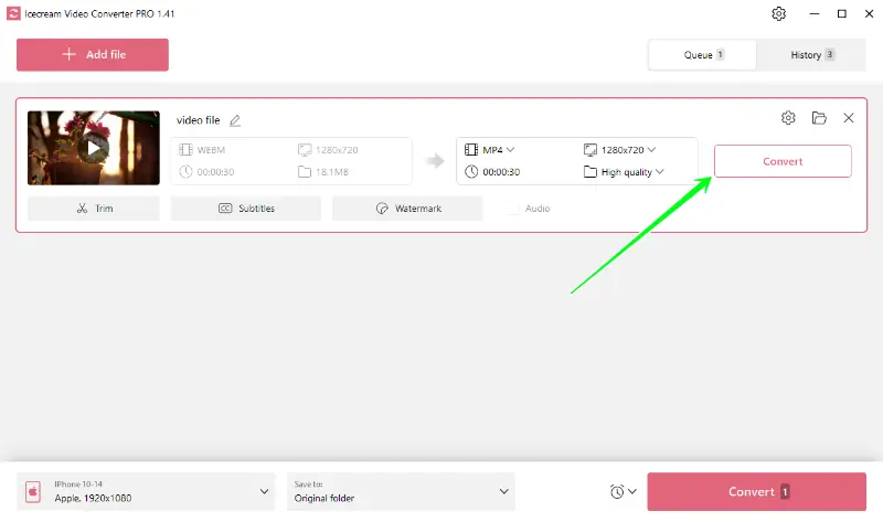 Convert video to iPhone individually in Icecream Video Converter