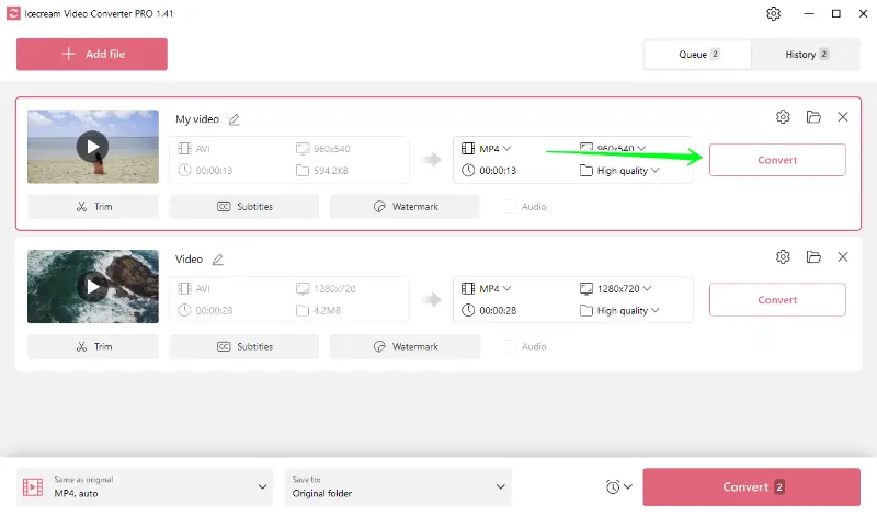 Convert video to another format in Icecream Video Converter