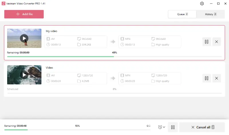 AVI video conversion in progress in Icecream Video Converter