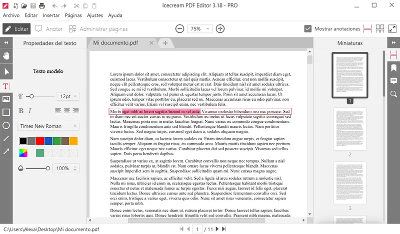 Seleccionar texto en el documento