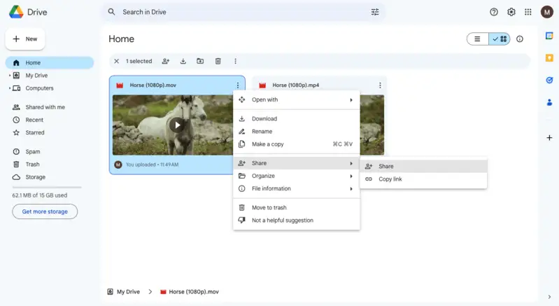 How to share a video on Google Drive