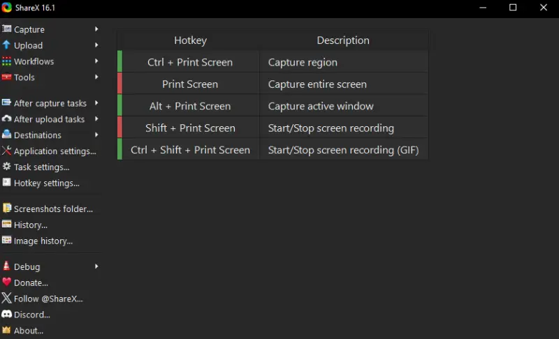 ShareX - program interface