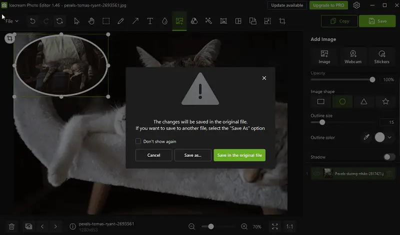 Add a picture to a picture and save the new one in Icecream Photo Editor