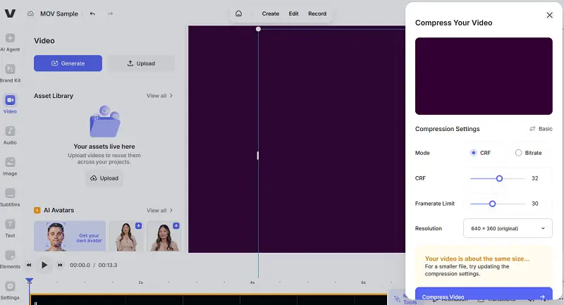 How to reduce video size in VEED.IO online service