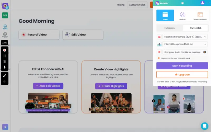 How to screen record YouTube videos online with Vmaker