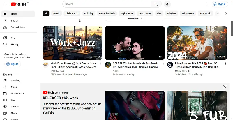 YouTube interface